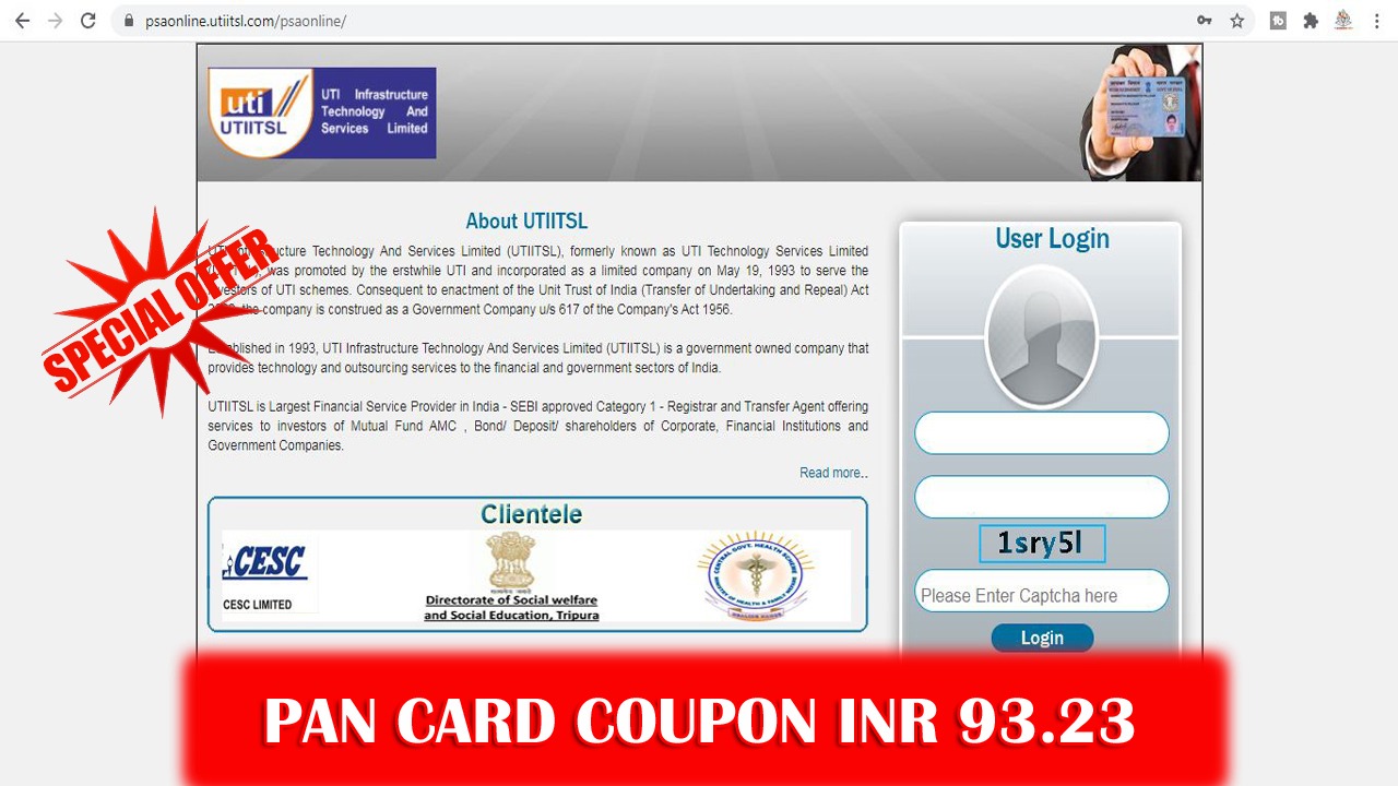 UTI PAN Card White Label – Cheapest Cost Coupon Rate INR 93.23