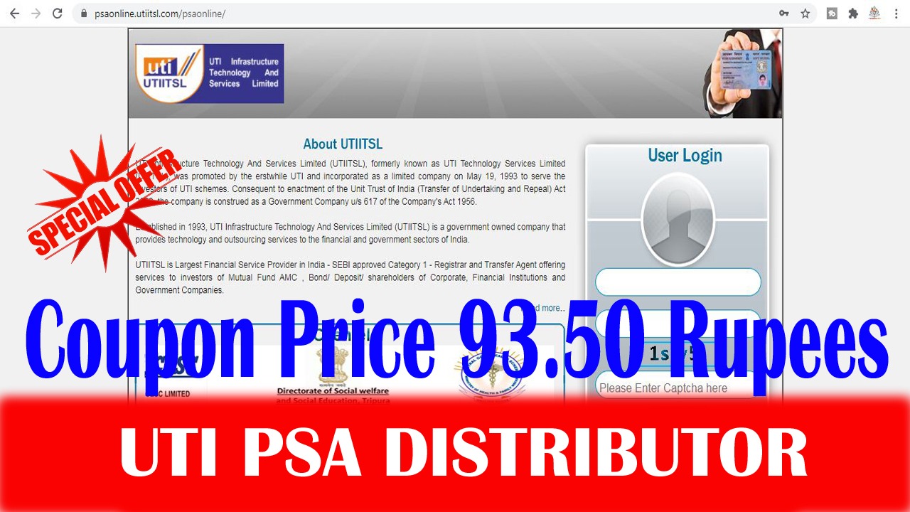 Pan Card Distributor Coupon Price 93.50 Rupees Only – UTI PSA Distributor