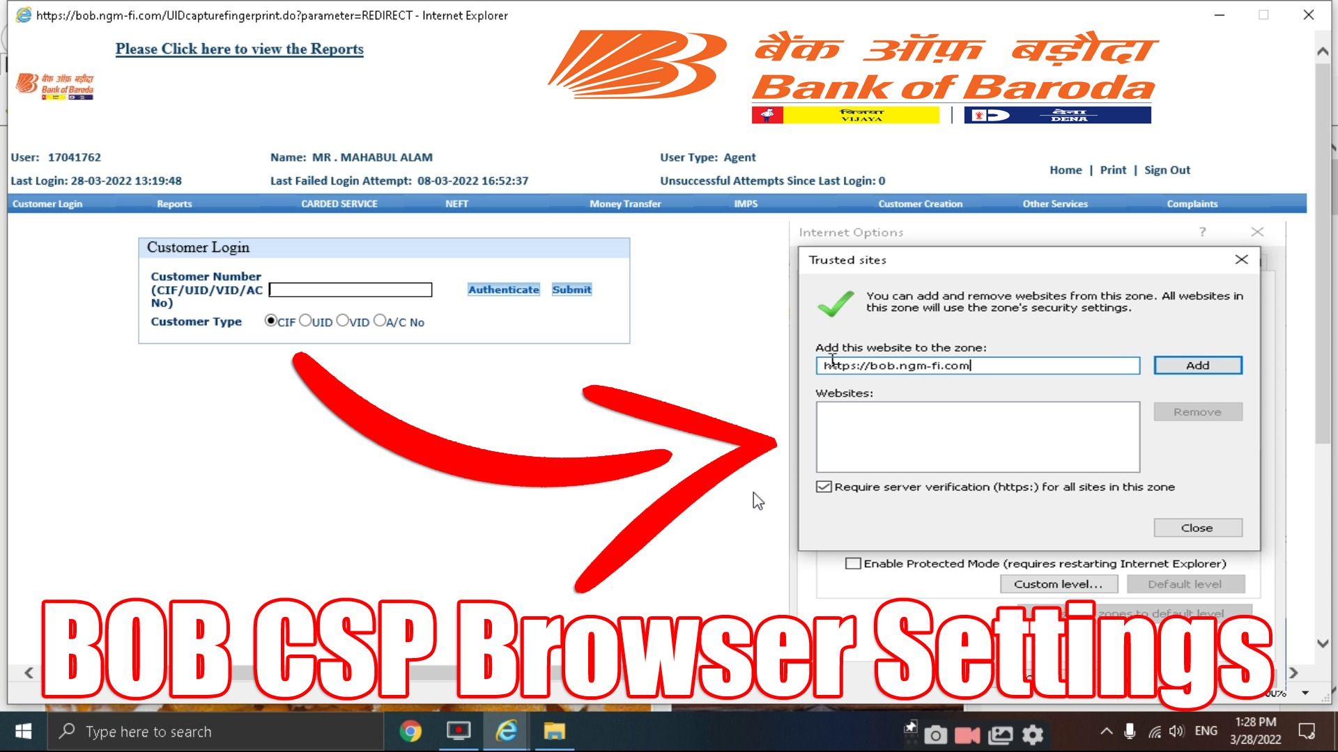 BOB CSP Browser Settings